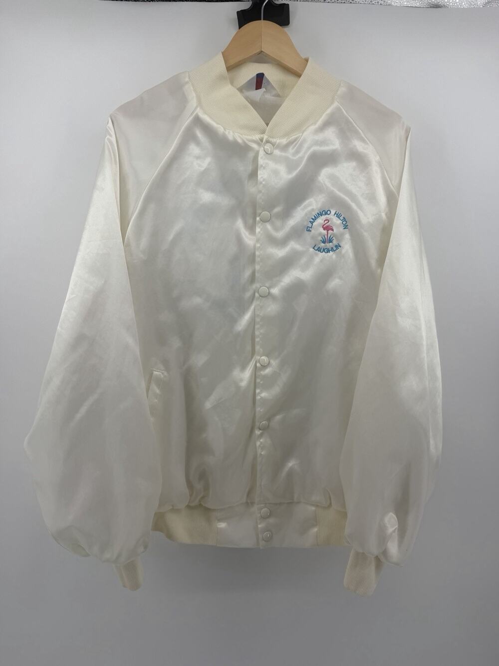 Vintage Flamingo Hilton Laughlin Satin Bomber Jacket 2XL Made USA Casino